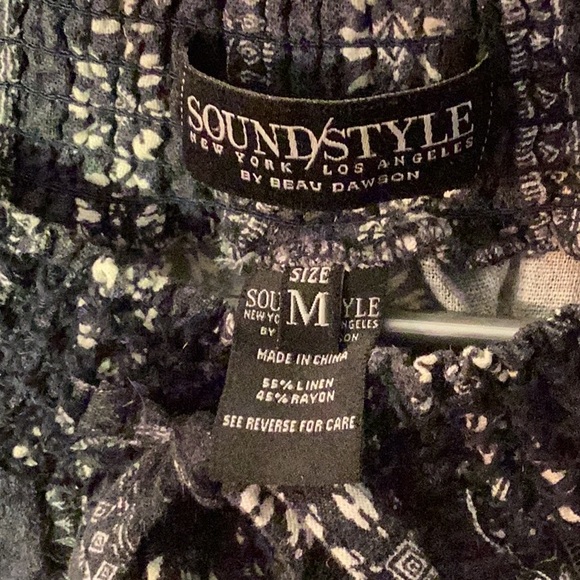 Beau Dawson Sound Style flowy cotton navy and white floral pattern pants with re - Picture 5 of 9